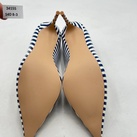 YDN Blue Stripe Chic Pointed Closed Toe Mid Heel Pumps Slip on Dress Shoe - Picture 7 of 8
